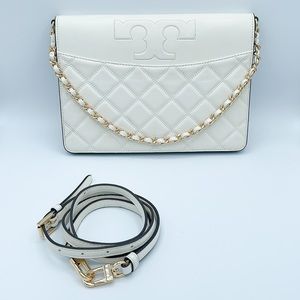 Tory Burch Savannah White Quilted Flat Clutch Crossbody Bag